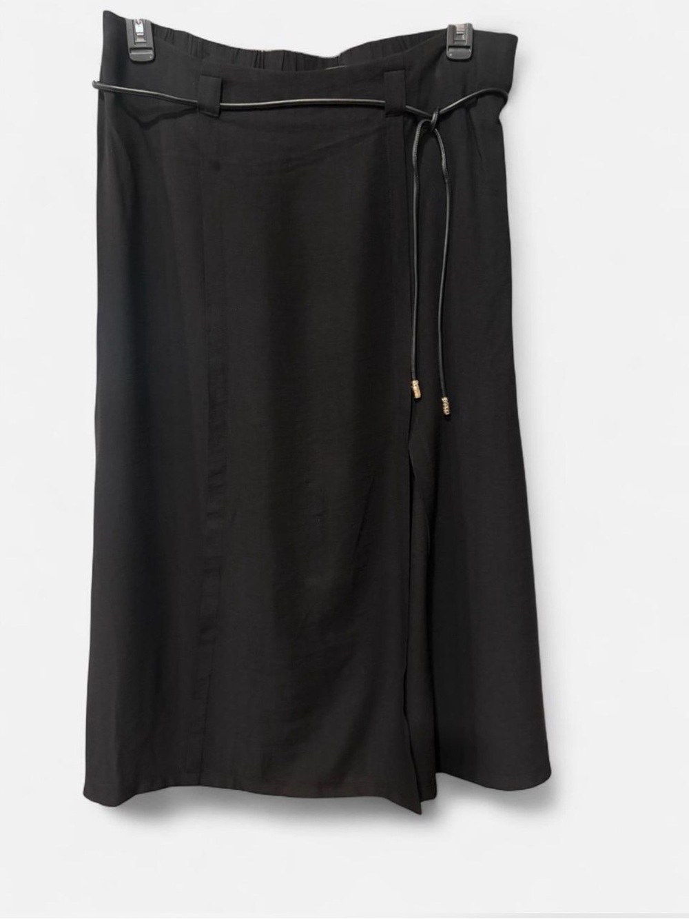 Messini - Classic Black Women's Midi Skirt with Tie Waist